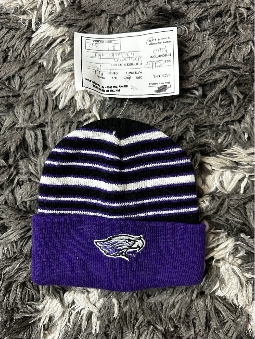NWT UW Whitewater Warhawks Toddler Cuffed Knit Beanie Hat Purple Striped Cap